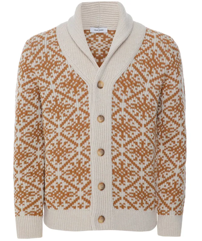 Gran Sasso Wool Jacquard Shawl Cardigan
