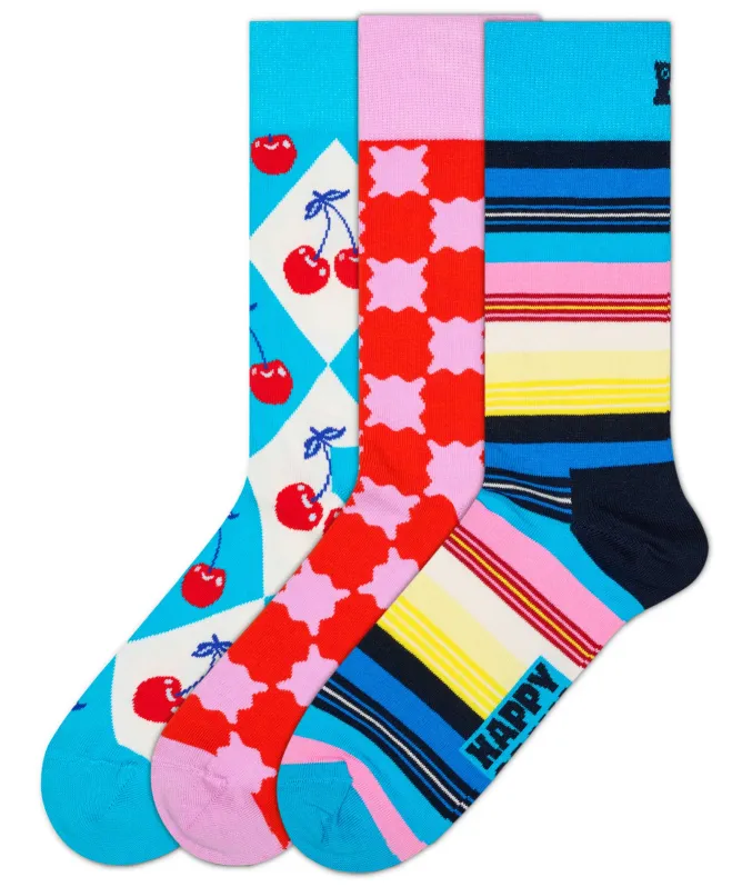Happy Socks Checks & Stripes Socks 3 Pack
