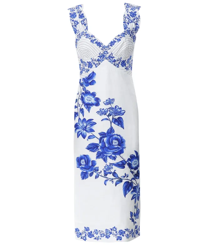 FARM Rio Floral Cascade Wavy Midi Dress