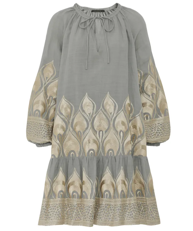 Greek Archaic Kori Phoenix Embroidered Mini Dress