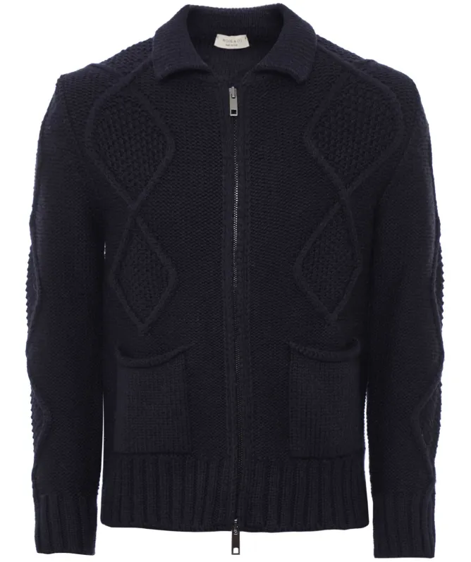 Wool and Co Cable Knit Zip Cardigan
