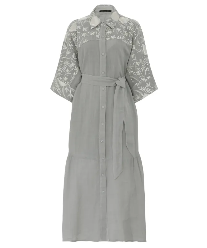 Greek Archaic Kori Blossom Embroidered Shirt Dress