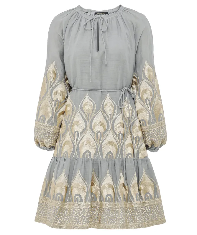 Greek Archaic Kori Phoenix Embroidered Mini Dress