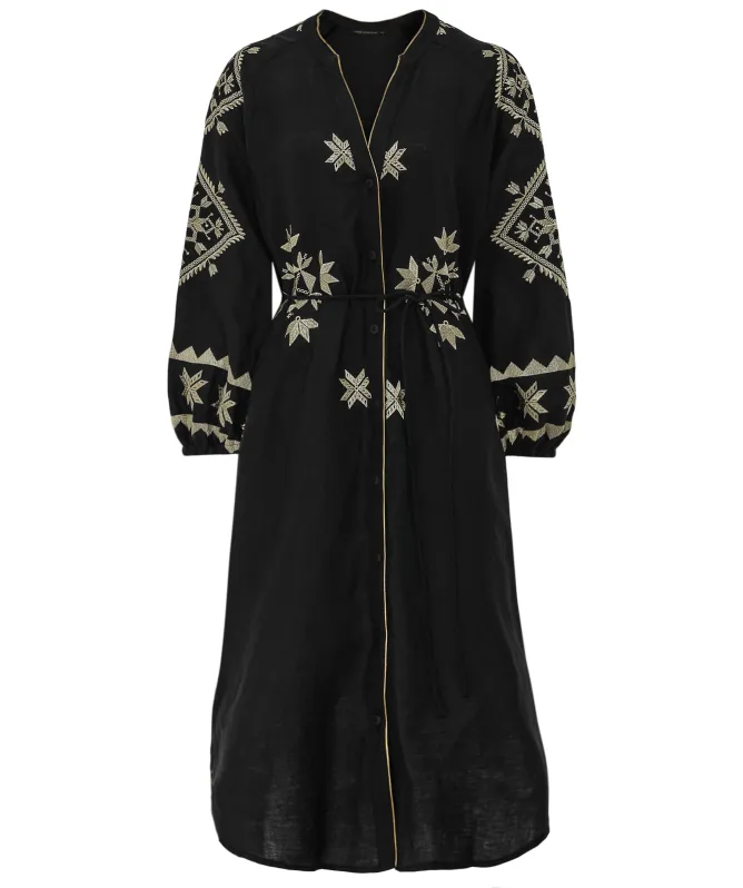Greek Archaic Kori Lefkada Long-Sleeve Midi Dress