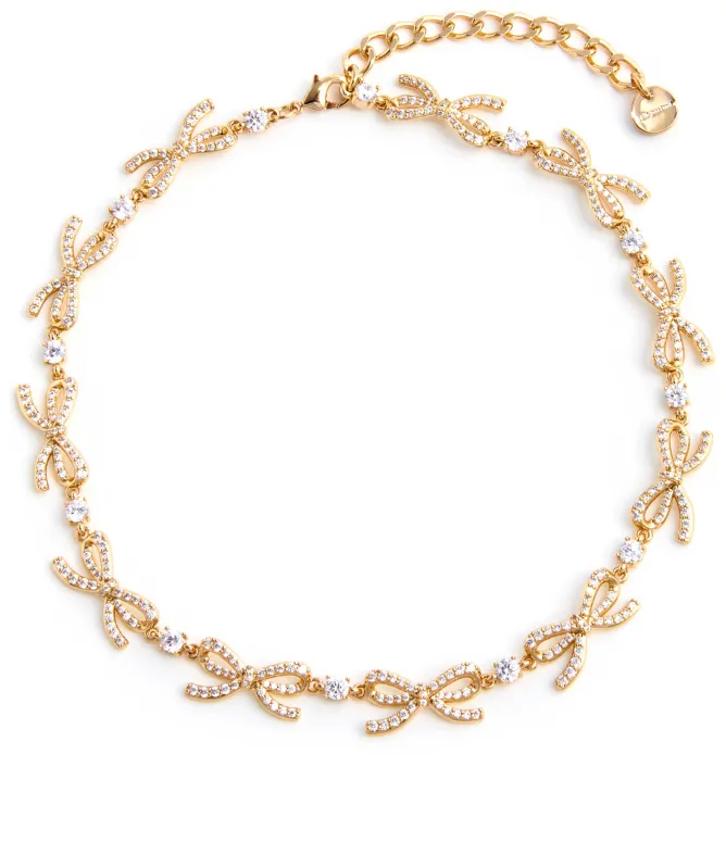 Self-Portrait Gold Crystal Bows Necklace