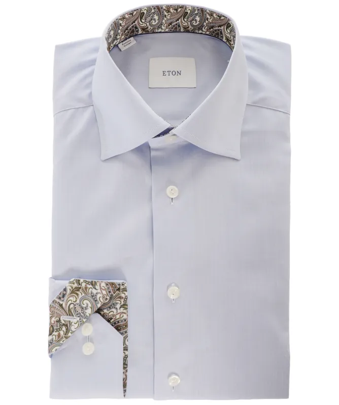 Eton Paisley Trim Twill Slim Fit Shirt