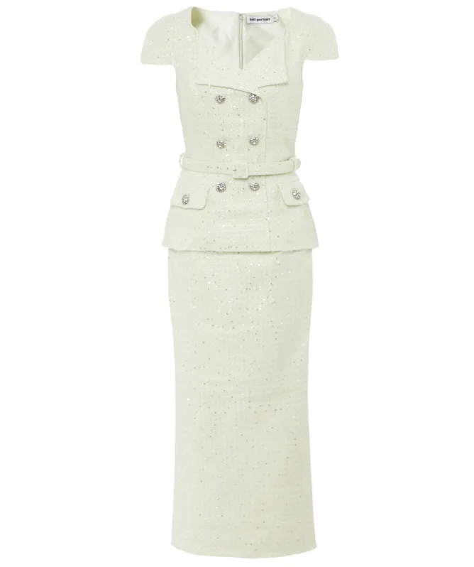 Self-Portrait Bouclé Peplum Midi Dress