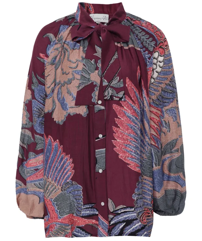 One Hundred Stars Crane Plum PussyBow Blouse