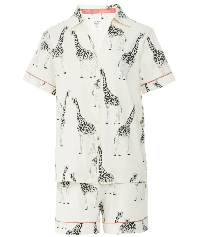 Chelsea Peers Organic Cotton Giraffe Print Short Pajamas