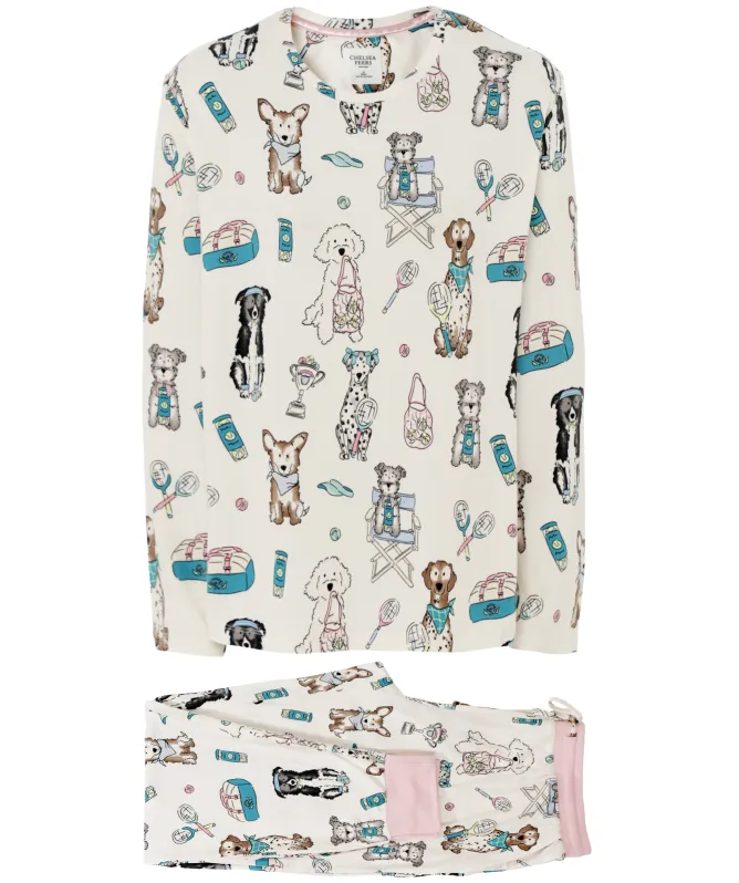 Chelsea Peers Tennis Dogs Print Long Pajama Set