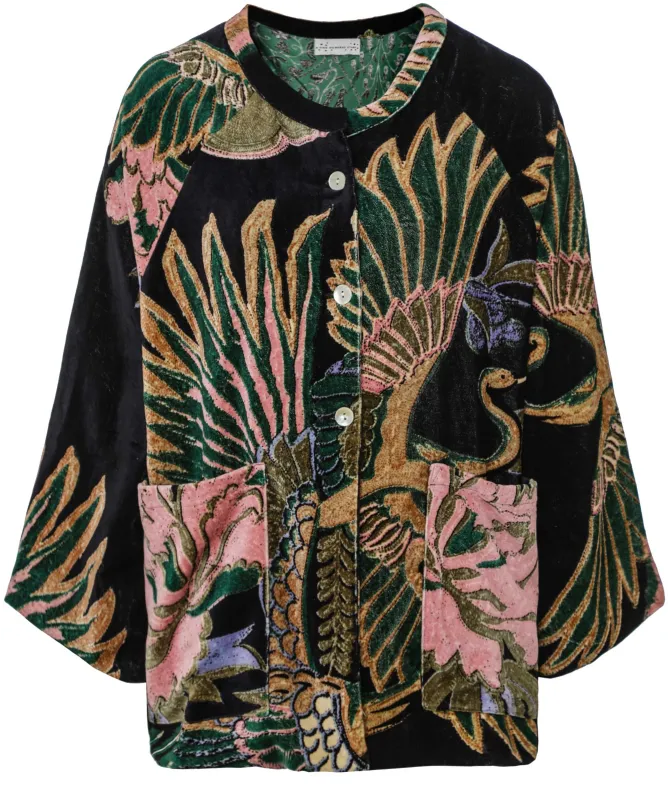 One Hundred Stars Crane Emerald Velvet Jacket