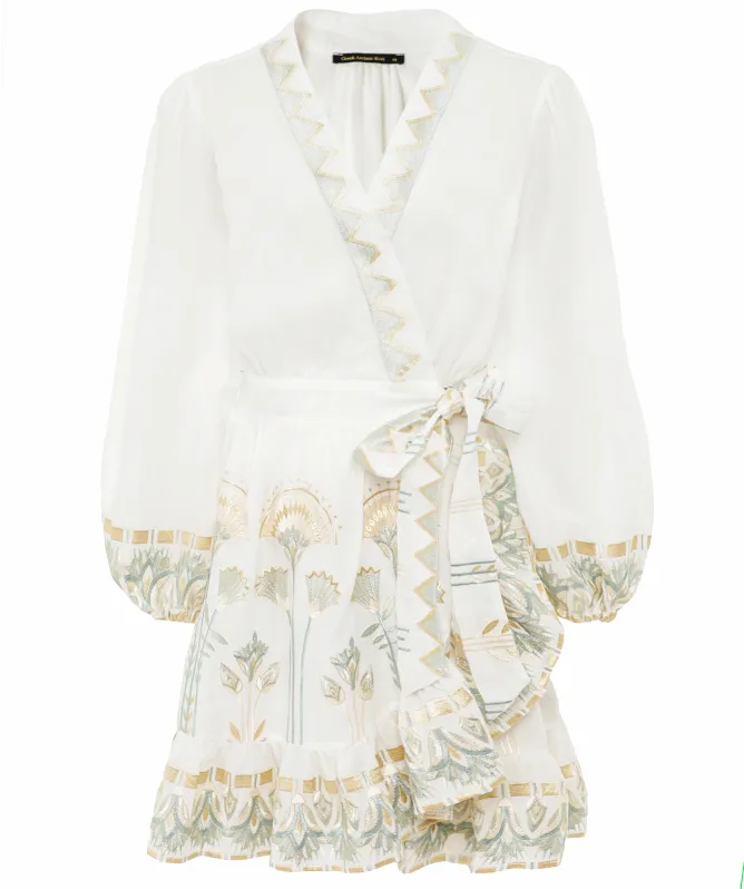 Greek Archaic Kori Papyrus Embroidered Wrap Dress