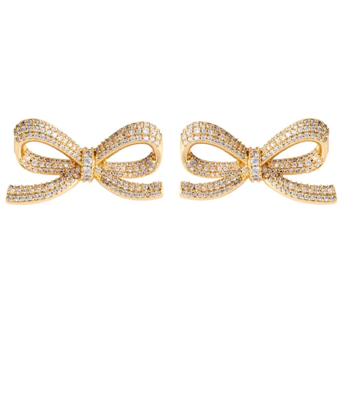 Self-Portrait Gold Crystal Bow Earrings