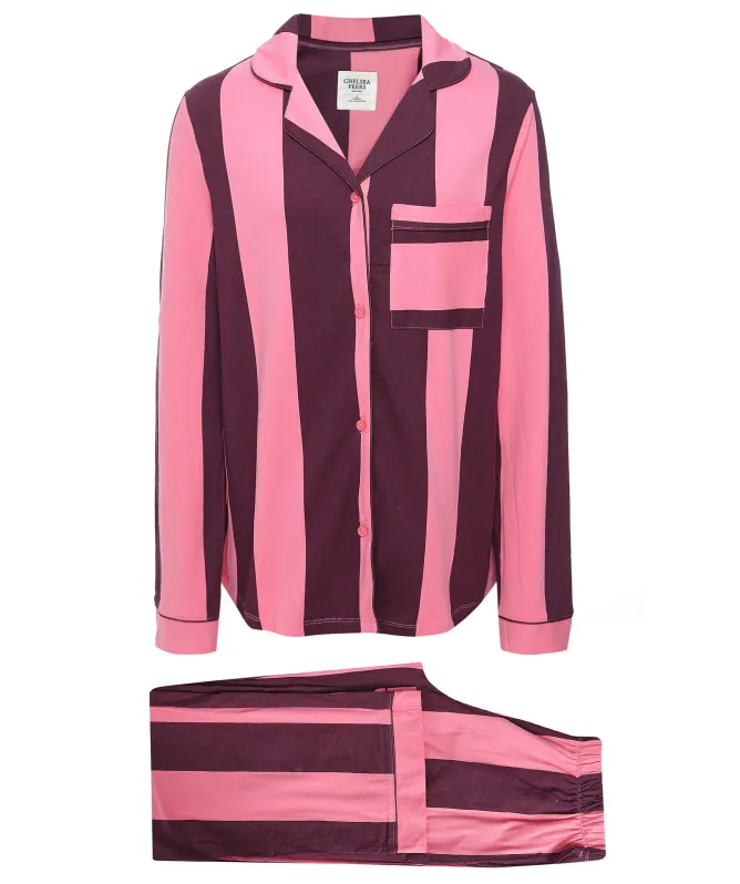 Chelsea Peers Organic Cotton Striped Long Pyjamas