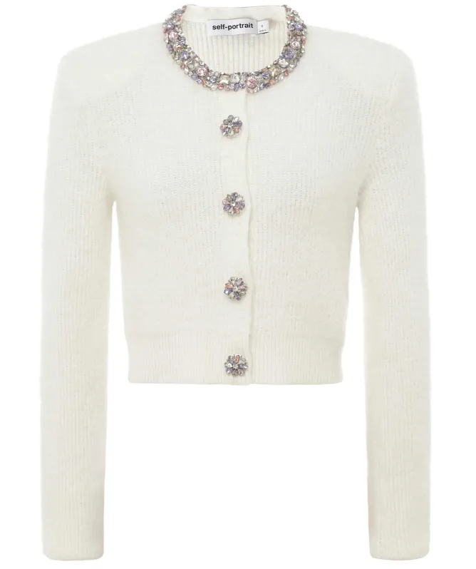 Self-Portrait Embellished Trim Alpaca Cardigan