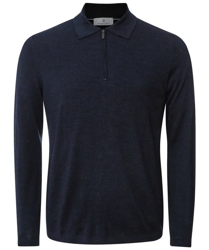 Thomas Maine Merino Long Sleeve Zip Polo