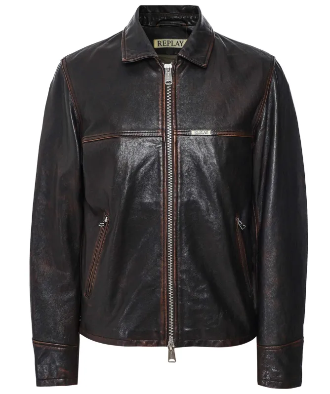 Replay Waxed Leather Jacket