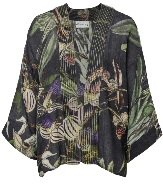 One Hundred Stars Orchid Black Wool Kimono