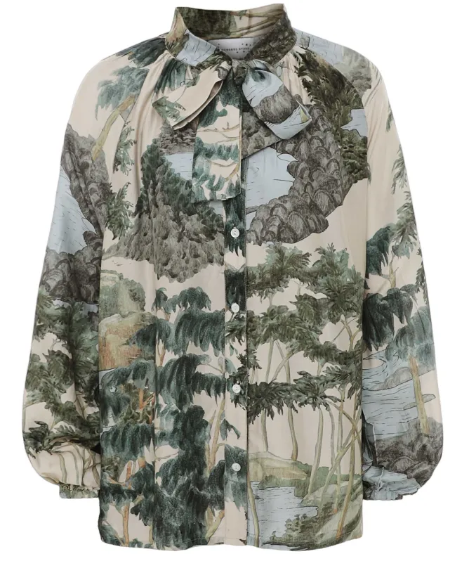 One Hundred Stars Rivers and Trees Pussy Bow Blouse