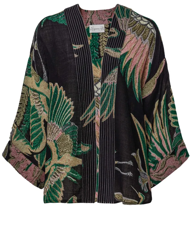 One Hundred Stars Crane Emerald Wool Kimono