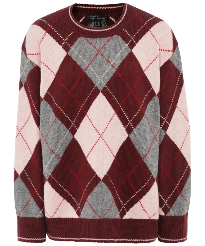 Nobody's Child Argyle Oversized Wool-Blend Sweater