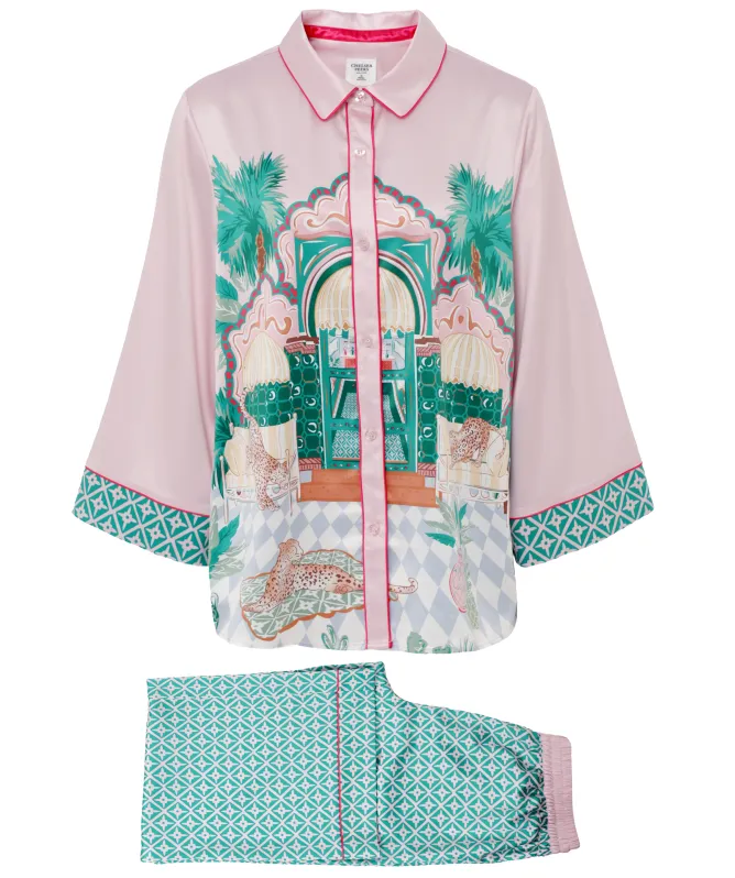 Chelsea Peers Satin The Clubhouse Print Long Pajamas