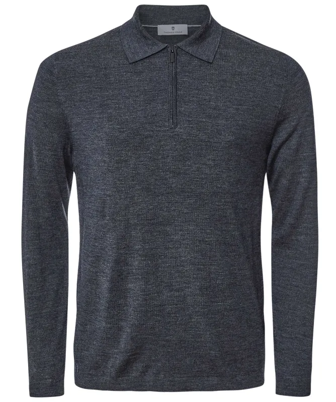 Thomas Maine Merino Long Sleeve Zip Polo