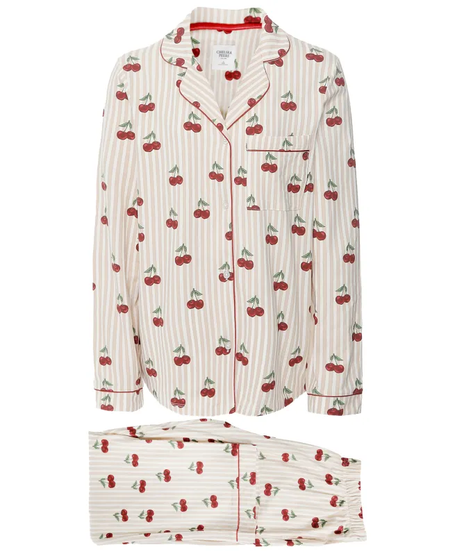 Chelsea Peers Cherry Stripe Print Long Pajamas