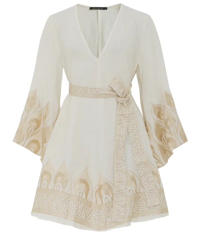Greek Archaic Kori Phoenix Embroidered Wrap Dress