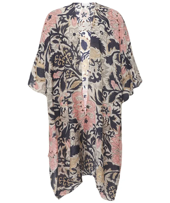 One Hundred Stars Block Taupe Throwover Kimono