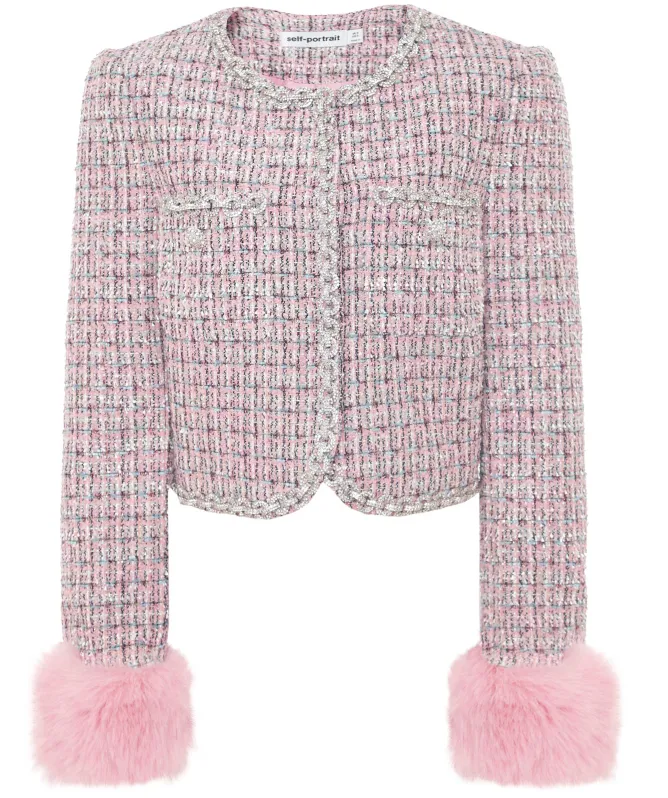 Self-Portrait Bouclé Faux Fur Cuff Jacket