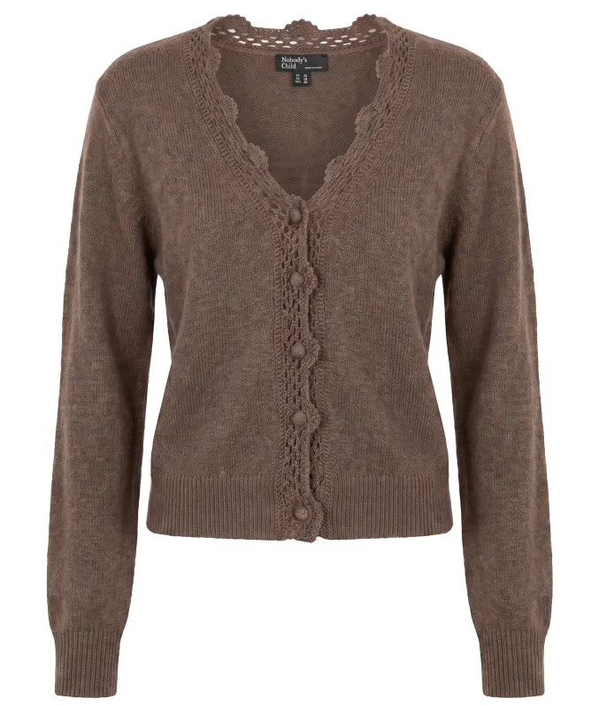 Nobody's Child Wool Blend Crochet Trim Elodie Cardigan
