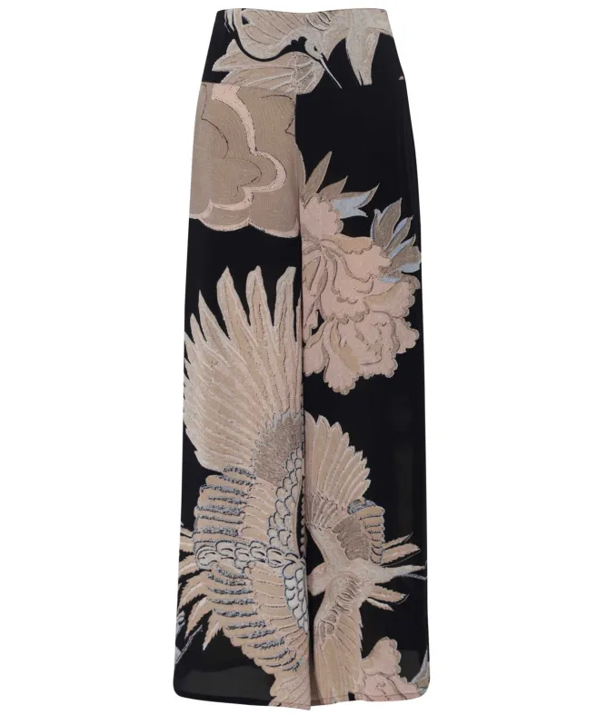One Hundred Stars Crane Black Crepe Palazzo Trousers