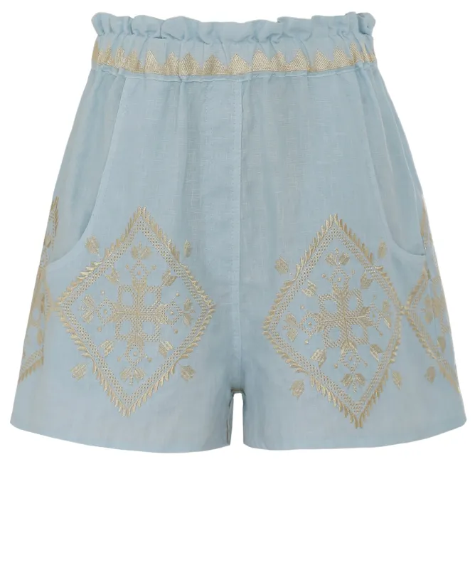 Greek Archaic Kori Lefkada Embroidered Shorts