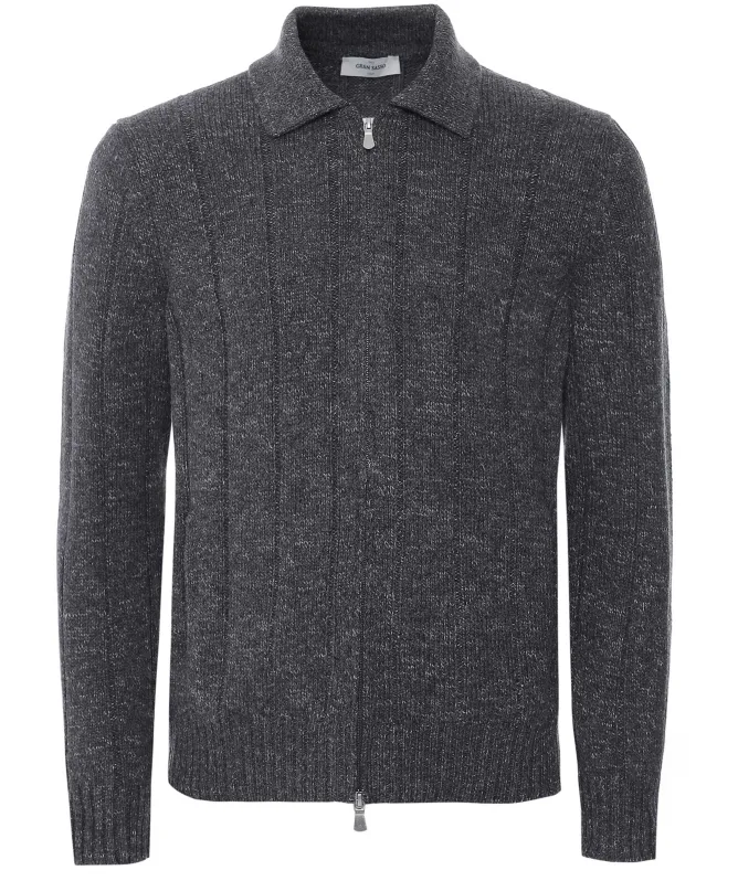 Gran Sasso Wool Ribbed Zipper Cardigan