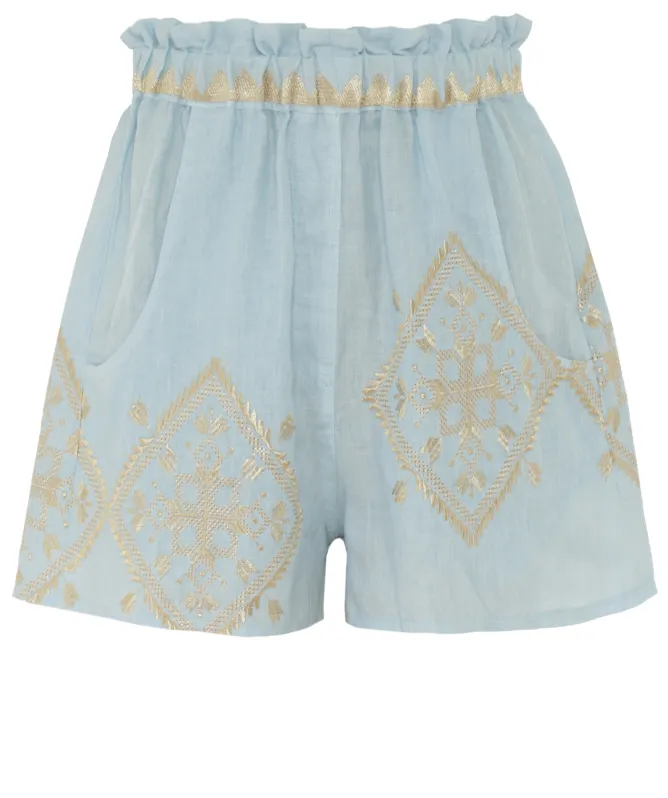 Greek Archaic Kori Lefkada Embroidered Shorts