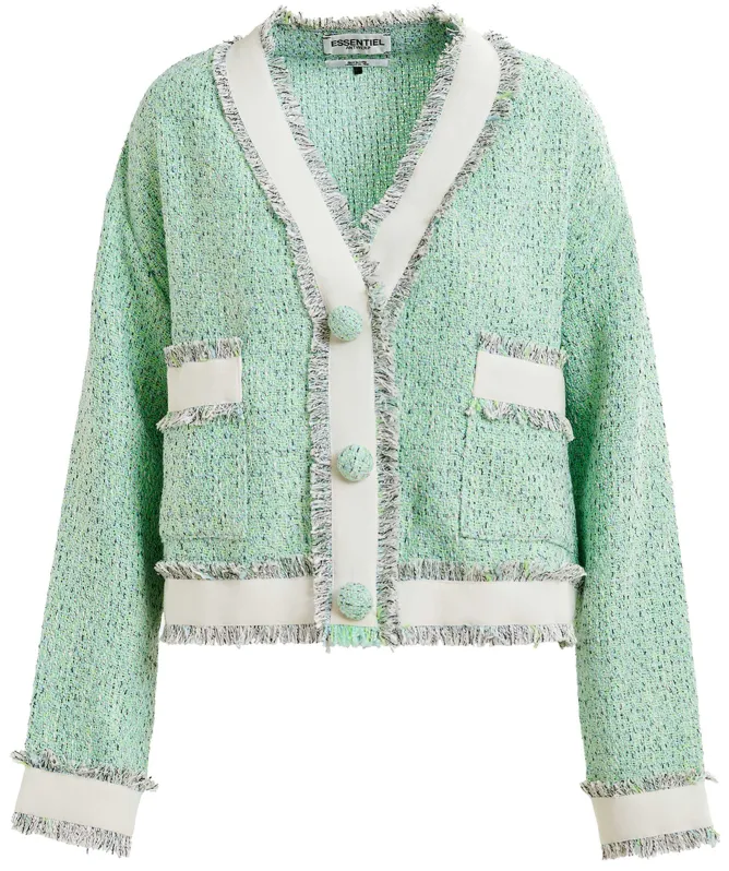 Essentiel Antwerp Hoola Cropped Fringed Tweed Cardigan