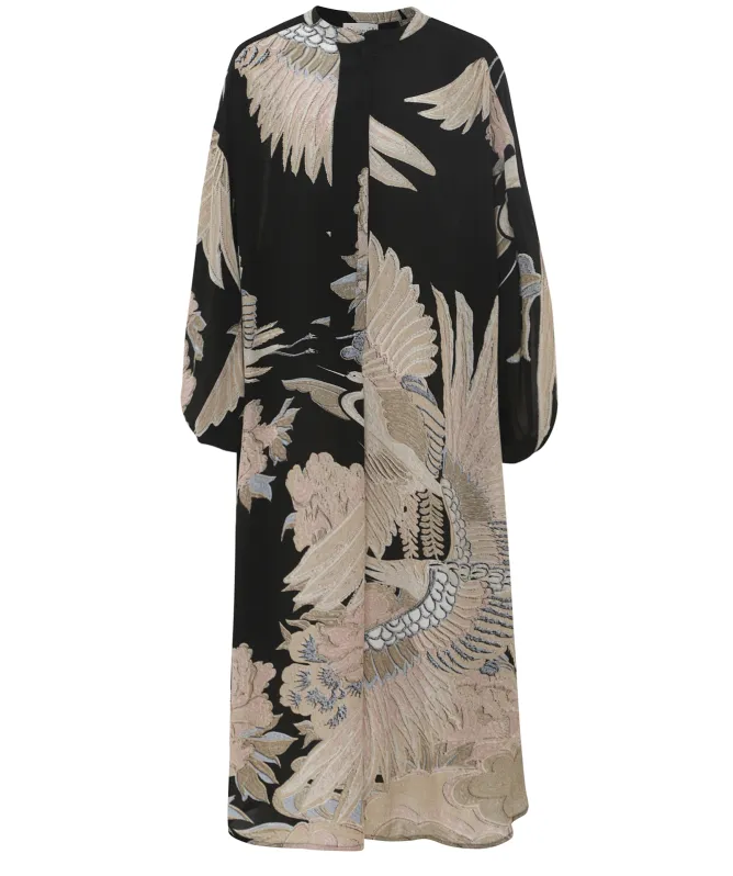 One Hundred Stars Crane Black Crepe Darcy Dress