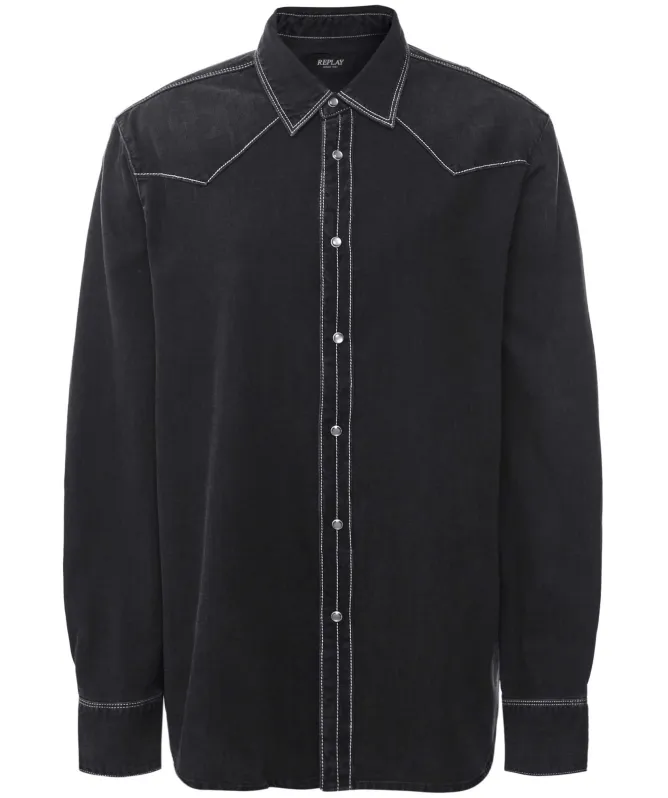 Replay Black Cotton Denim Shirt