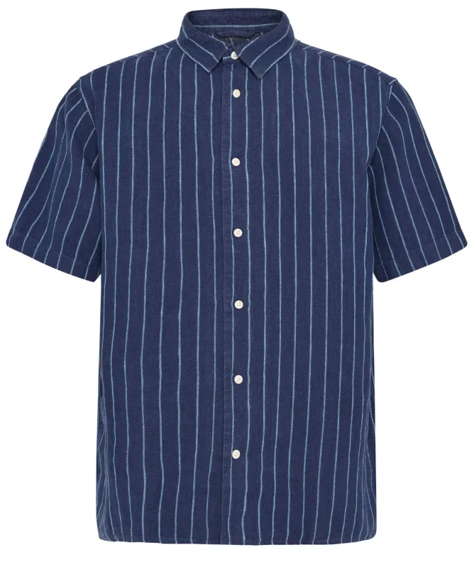 Knowledge Cotton Linen Striped Short Sleeve Shirt