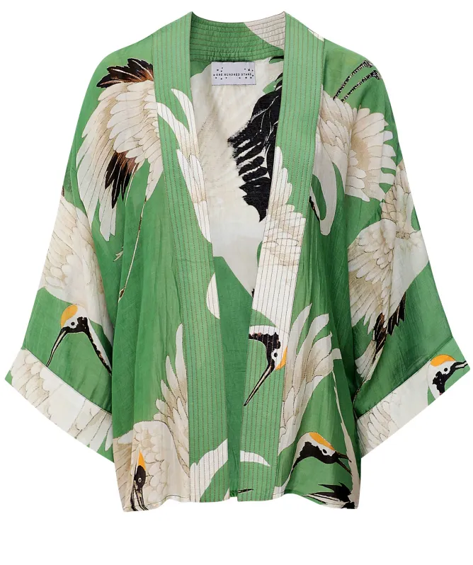 One Hundred Stars Stork Pea Green Kimono