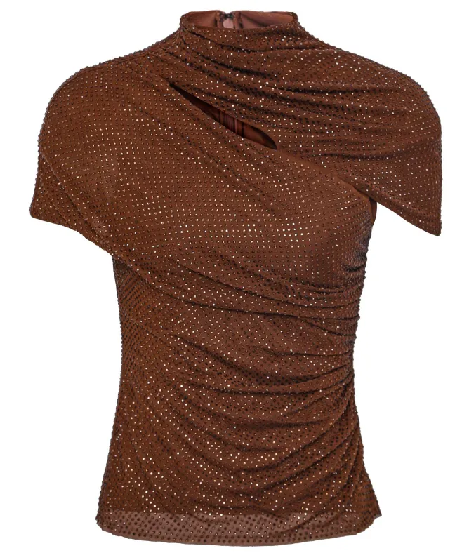 Self-Portrait Rhinestone Mesh Cut Out Top
