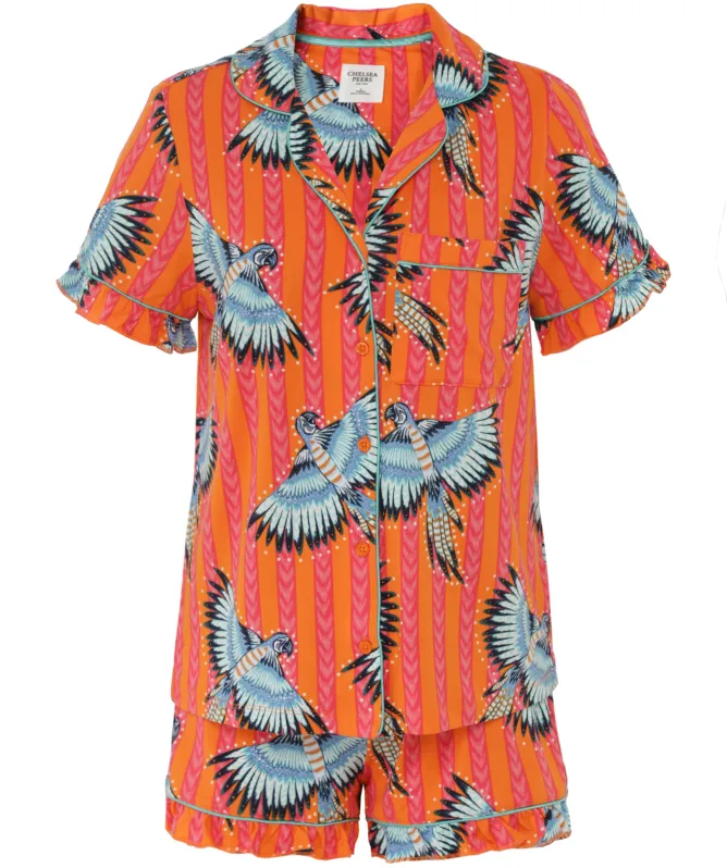 Chelsea Peers Parrot Stripe Print Frill Short Pajama Set