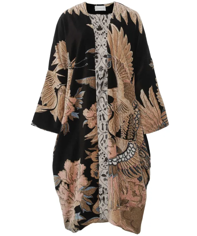 One Hundred Stars Crane Black Velvet Grande Kimono