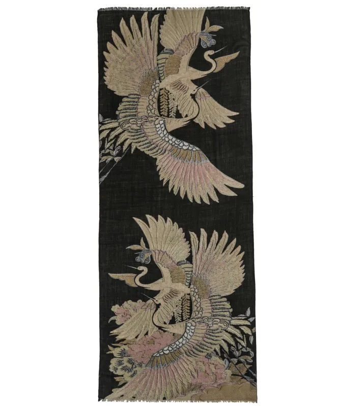 One Hundred Stars Crane Black Wool Scarf