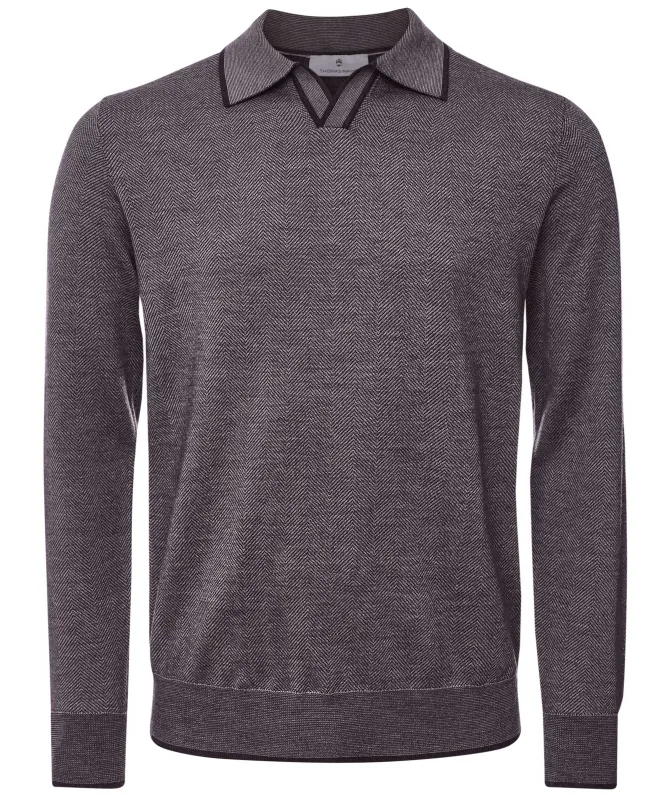 Thomas Maine Herringbone Open Collar Polo