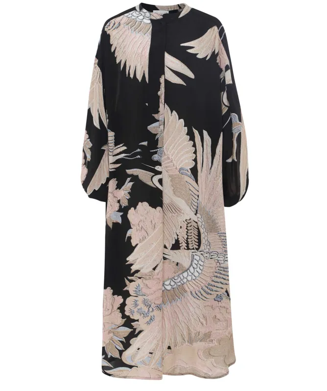 One Hundred Stars Crane Black Crepe Darcy Dress