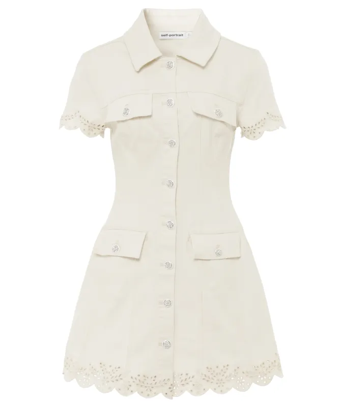 Self-Portrait Broderie Denim Mini Dress