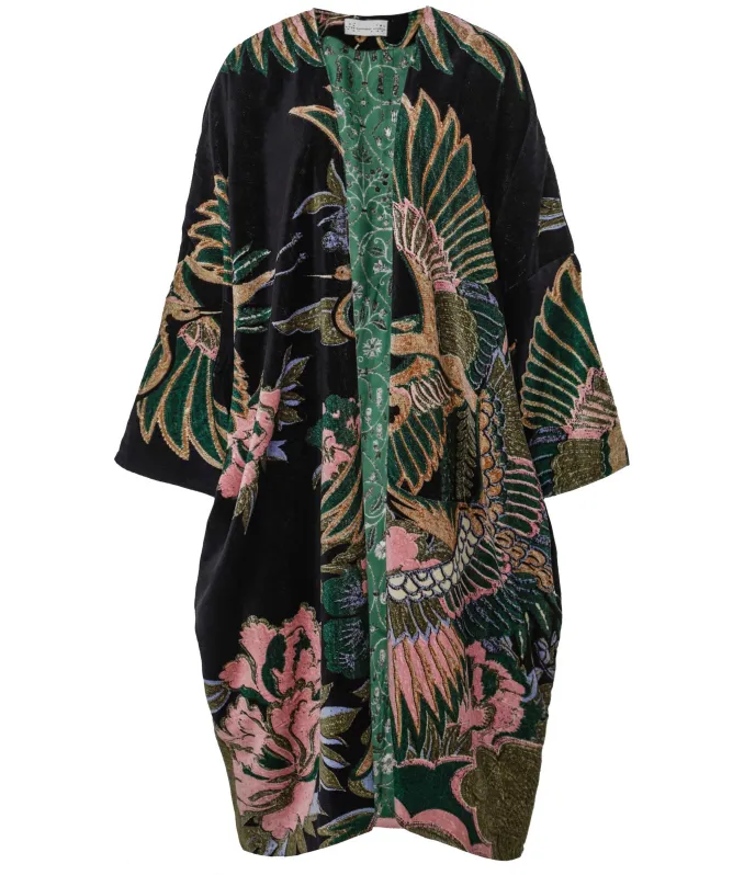 One Hundred Stars Crane Emerald Velvet Grande Kimono