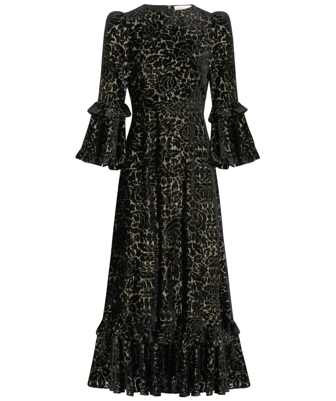 Queens of Archive Chiara Velvet Burnout Floral Maxi Dress